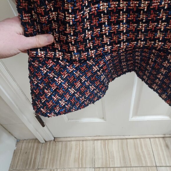 Pleione Red Blue Ruffle Tweed Short Sleeve Dress - Picture 6 of 8